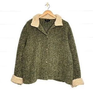 Vintage Olive Green Teddy Jacket with Cream Sherpa Trim